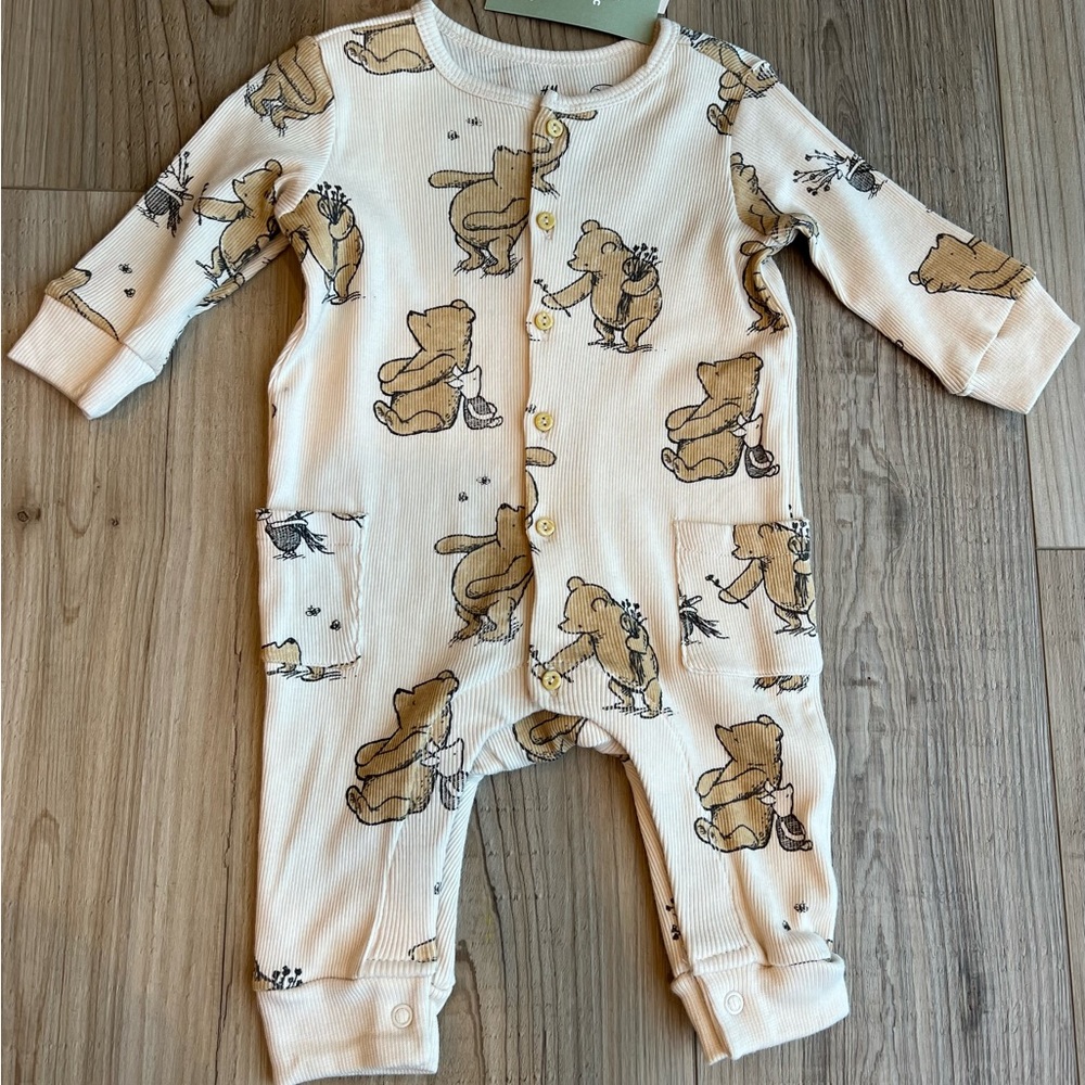NWT H&M Disney Baby Winnie the Pooh Ribbed Organic Cotton Jumpsuit